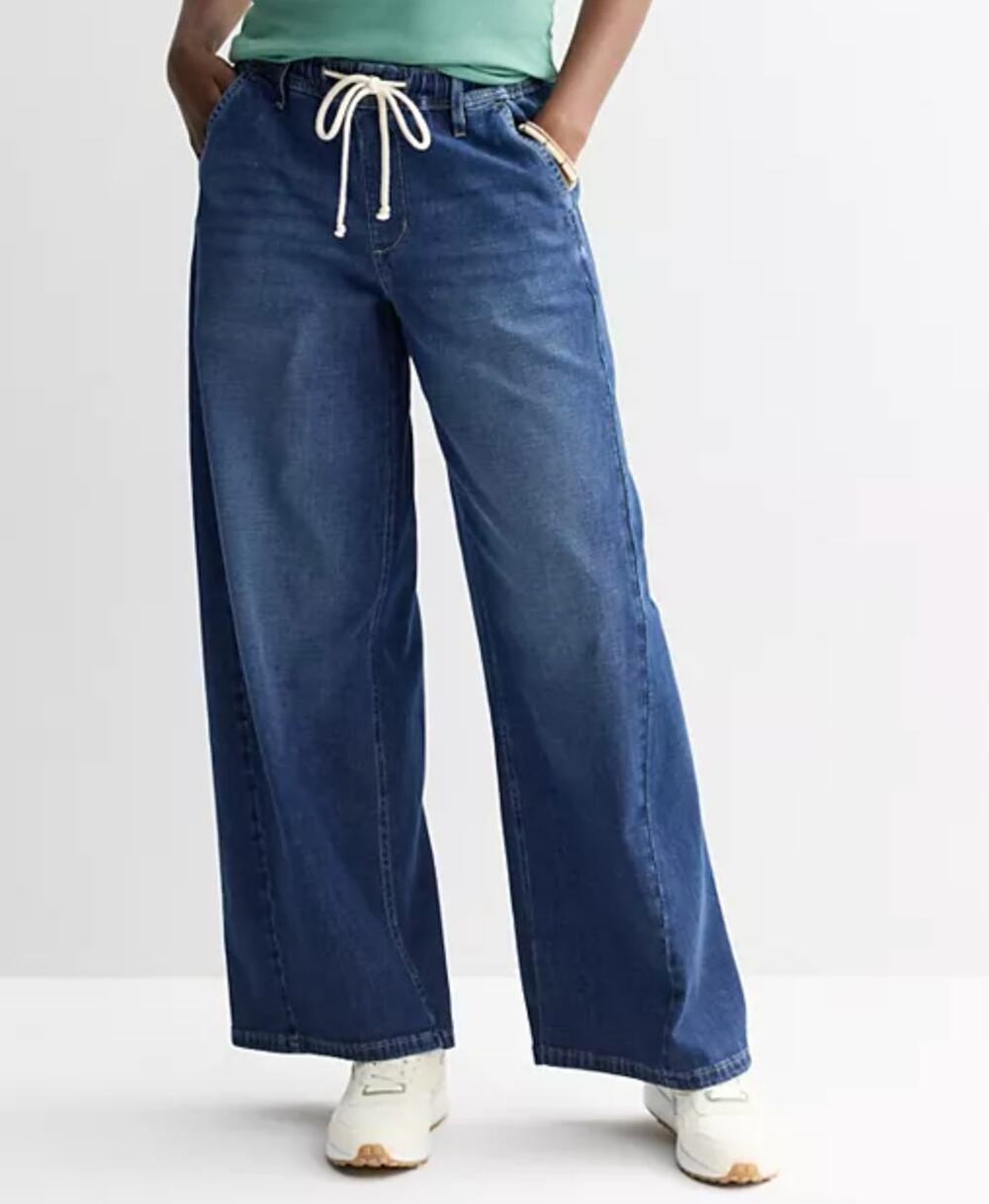 Tahari Heritage Williamsburg Mid-Rise Drawstring Wide Leg Jeans Blue 10 / 30
